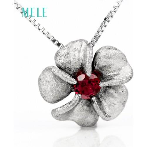Natural garnet silver pendant, 14mm for whole pendant size, beautiful flower pendant, vivid and lovely
