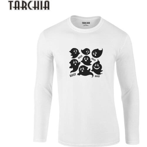TARCHIA 2021 New Tee Long Sleeve Fun Autumn Print Shirts Boo Slogan Homme Slim Fit Brand Mens T-Shirts New Cotton Tops Men