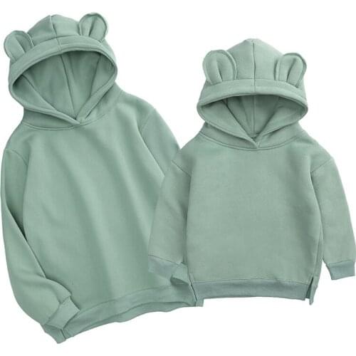Korean Style Autumn Winter Family Matching Outfits Mother Son Daughter Clothes Adult Kids Solid Color Long Sleeve Hoodies