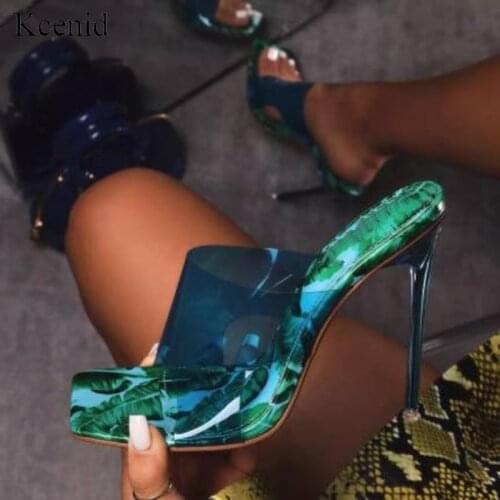 Kcenid PVC Jelly sandals slippers open toe high heels women transparent perspex slippers shoes sexy heel clear slides size 35-41