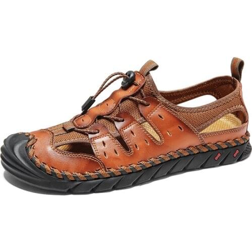 Stylish Genuine Leather Summer Mens Sandals 2021 Breathable Non-slip Casual Shoes Beach Men Shoes Big Size 38 48