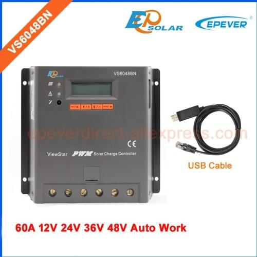 Solar portable regulator with USB cable connect with PC EPEVER PWM EPsolar VS6048BN New update series 60A 48V 36V battery
