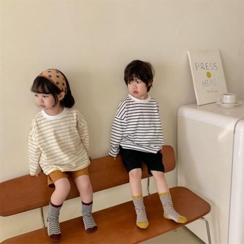 Boys' Girls' Hoodies Sweatshirts Babys Kids Outwear 2021 Stripe Thicken Winter Autumn Top Pullover Cotton School Childrens Clo