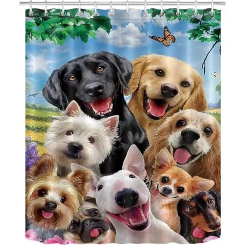 Dogs 3D Digital Printing Lovely Puppies Waterproof Polyester Fabric Bathroom Curtain