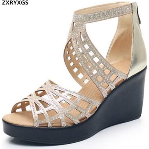 2021 New Fish Mouth Microfiber Rhinestones Shoes Woman Fashion Sandals Platform High Heel Shoes Wedges Sandals Womens Sandals