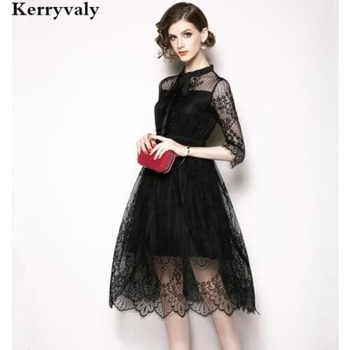 Women Summer Bow Short Black Lace Dresses Vestidos Verano 2021 Mujer Kleider Damen Ropa De Mujer Streetwear K6186