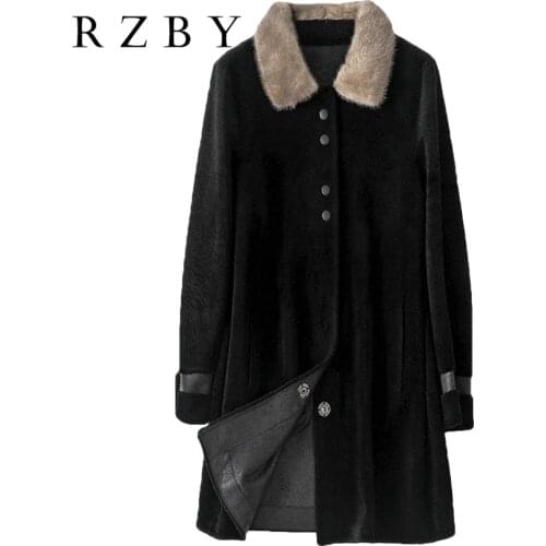 Ladies new 2021 long coat fox fur collar 100% Wool leather coat Women winter warm Jackets L-2XL RZBY164