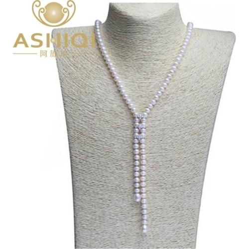 ASHIQI 90CM Real Natural Freshwater Long Pearl choker Necklace Sweater chain Jewellery for women gift
