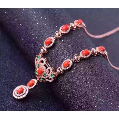 Natural Red Coral Necklace Natural Gemstone Pendant Necklace 925 sliver women Luxury trendy Crown women engagement fine Jewelry