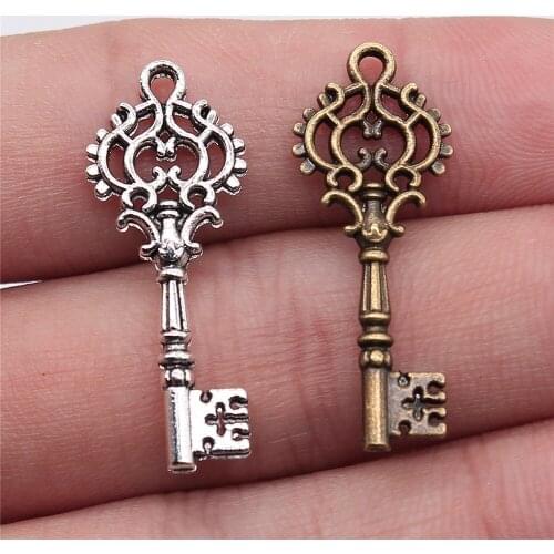 10pcs 32x12mm 2 Colors Antique Silver Color Antique Bronze Plated Vintage Key Charm Key Charms Findings Key Charm DIY