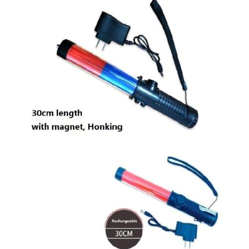 30cm Long Rechargeable LED Barricade Burst Flashing Warning Lights Road Traffic Baton With Magnet Honking Whistle Lighting