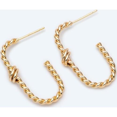4pcs CZ Paved Gold Knot ear posts, Geometric earring posts, Oval stud earrings (GB-2282)