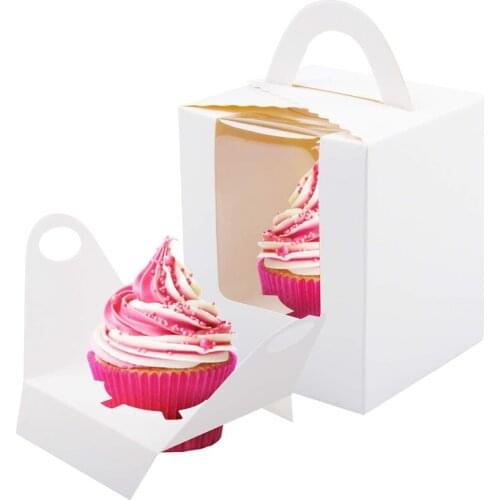 50 PCS Single Cupcake Boxes White Individual Cupcake Carrier Holders with Window Inserts for Bakery Wrapping Packaging