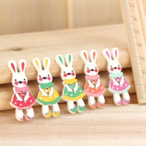 50pcs* Random Mixed Lovely Rabbit Animals 2 Holes Wood Painting Sewing Buttons Scrapbooking 7NK31