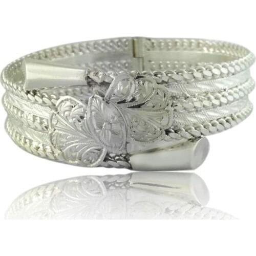 925 Sterling Silver Flower Engraved Handmade Filigree Women Silver Bracelet Elegant Stylish Gift for Mom Free shipping Fast Ship