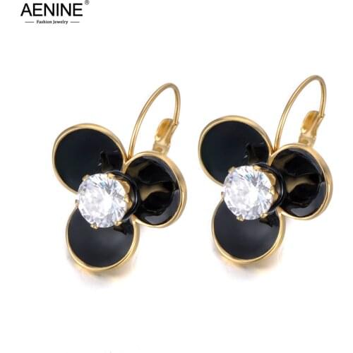 AENINE Original Design Stainless Steel White/Black Glaze Flower Earrings Trendy Bohemia Party Earrings For Women Girls AE19276