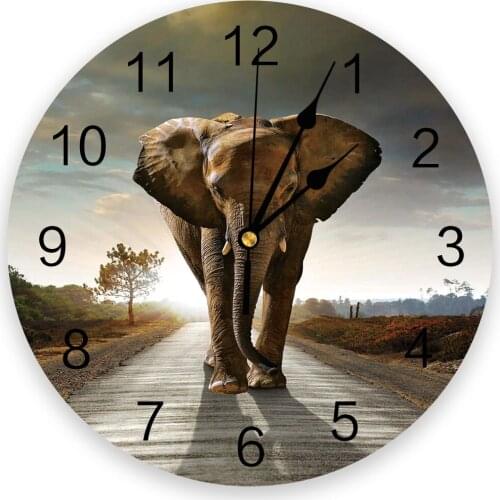 Africa Indian Elephant 3d Wall Clock Modern Design Farmhouse Decor Kitchen Vintage PVC Round Clock Living Room Decoration