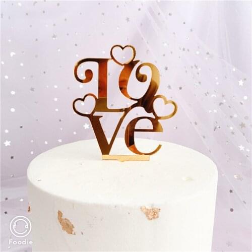 Acrylic Letter Gold Silver Cake Top Flag Decoration for Birthday Party Wedding Supplies Happy Birthday Love Flag Cake Topper