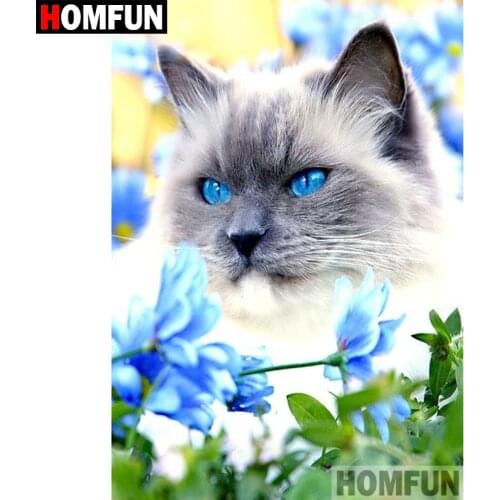 HOMFUN 5D DIY Diamond Painting Full Square/Round Drill "Animal cat" Embroidery Cross Stitch gift Home Decor Gift A07846