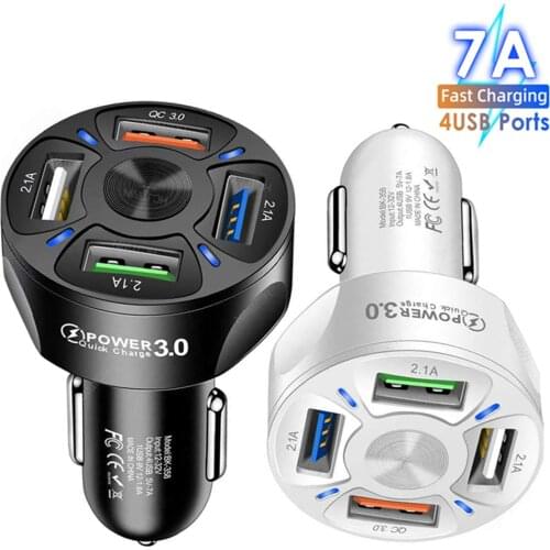 4 Port Car USB Charger 7A 48W Quick Charge 3.0 4.0 Universal 18W Fast Charging in Car Mobile Phone Charger Car Charger AdapterP