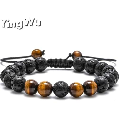 Yingwu Wholesale lots 20pcs Handmade Bracelets Men Women Natural Lava Stone Bracelet Tiger eye Braclet Vintage Strand Braslet