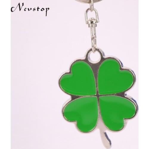 Stainless High Quality Green Leaf Keychain Fashion Creative Beautiful Four Leaf Clover Steel Lucky Key Chain Jewelry Keyring car