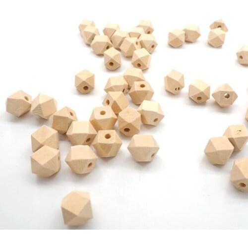 Chenkai 100PCS Wooden Unfinished Beads Geometric Hexagon Beads Natural bead For DIY Baby/Infant Teether Nacklace Accessories