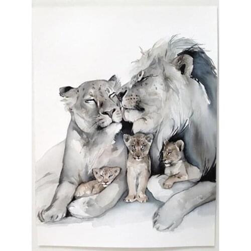 Home Decor Happy Lion Family Prints Dismond Painting Cartoon Poster Modern Wall Art Pictures for Living Room Wall Art XN1487
