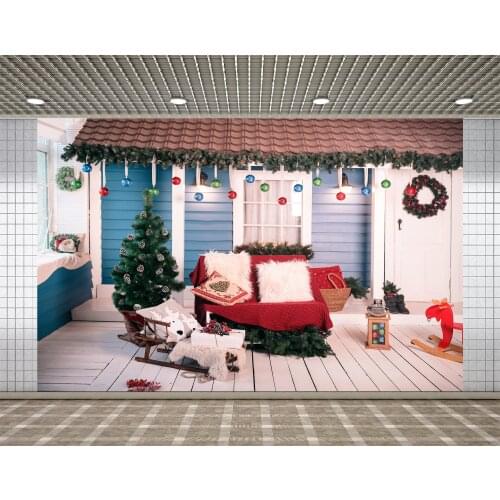 Lyavshi Christmas House Backgrounds for Photo Studio Wood Floor Tree Winter Photography Backdrop Photocall Photo Shoot Custom