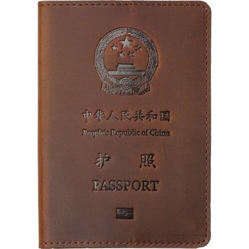 Hot China Crazy Horse Genuine Leather Passport Cover Passport Case Business Unisex Travel Documents Wallet Case for China