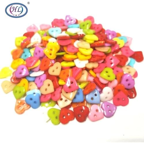 HL 10MM 50/100pcs/200pcs Mix Color Heart Flatback Plastic Buttons 2 Holes DIY Scrapbooking Kids Garment Sewing Accessories