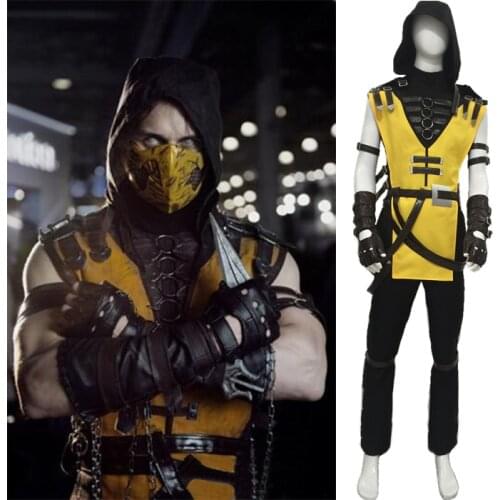 Mortal Kombat Scorpion Hanzo Hasashi Cosplay Costume outfit Game Adult Costume