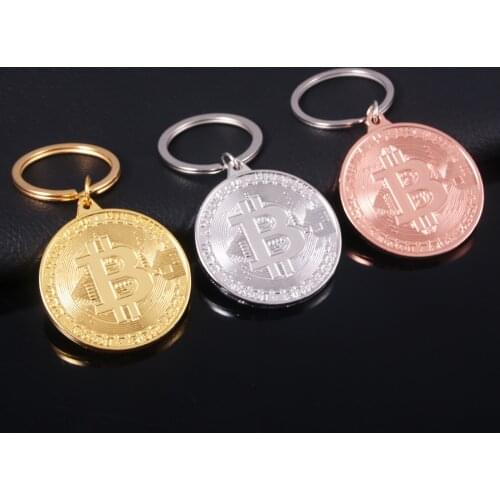 Creative Bitcoin Keychain Bit Coin Trinket Jewelry Keychain Keyfob Round Medal Pendant Keyrings Men Women Collectible Metal Coin