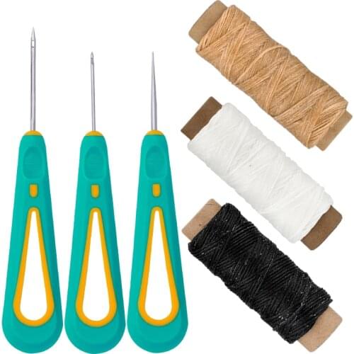 LMDZ Leather Sewing Kits Include Waxed Thread Rubber DIY Craft Straight Curved Handle Sewing Awl for Repair Leather Shoe Sewing