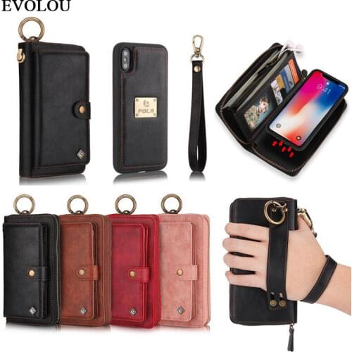 Multifunction Retro Flip Wallet Cover for iPhone X 6 7 8 Plus Case Detachable Zipper Leather Case for Samsung S8 S7 edge Note 8