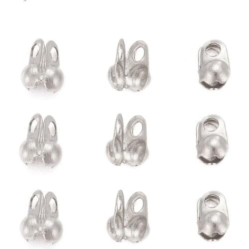 304 Stainless Steel Bead Tips, End Caps, Open Clamshell Bead Tips, Stainless Steel Color, 4x2mm, Hole: 1mm
