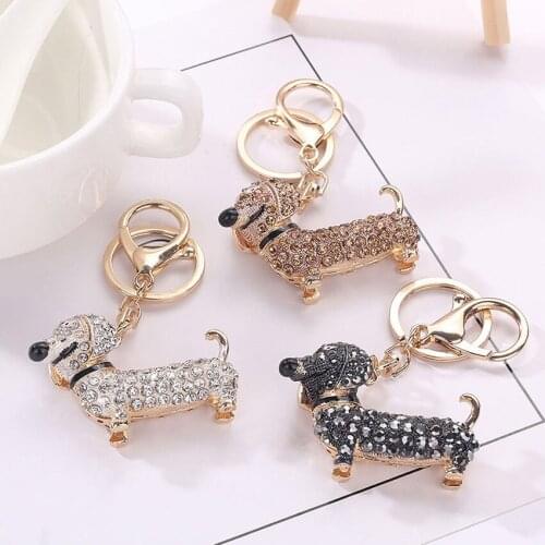 European American New Jewelry Diamond-studded Popular Dachshund Puppy Keychain Bag Hanging Ornament Valentines Day Gift