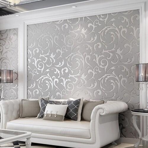 Silver/Gold Victorian Damask Embossed Wallpaper Roll Wall Coverings Silver Floral Luxury Loquat leaf Wall Paper home Decor