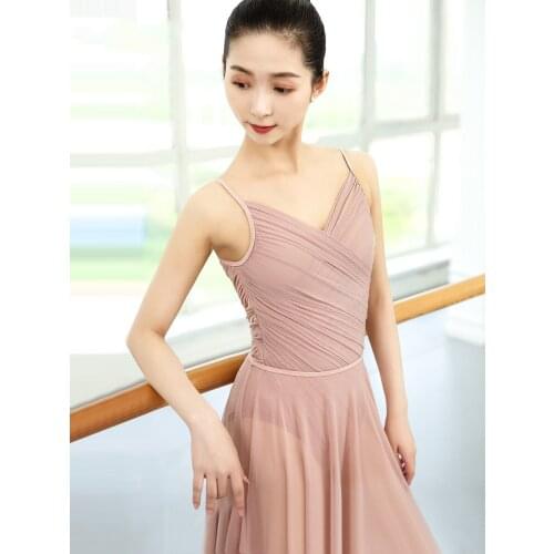 Pleated Camisole Dance Leotard for Girls Ballet Leotards for Women Mesh Middle See-through Ballet Tutu Skirts Adult Dance Wear