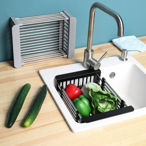 Sink Retractable Drain Rack Sink Organizer Kitchen Storage Friut Basket kitchen accessories Stainless Steel Storage Baskets