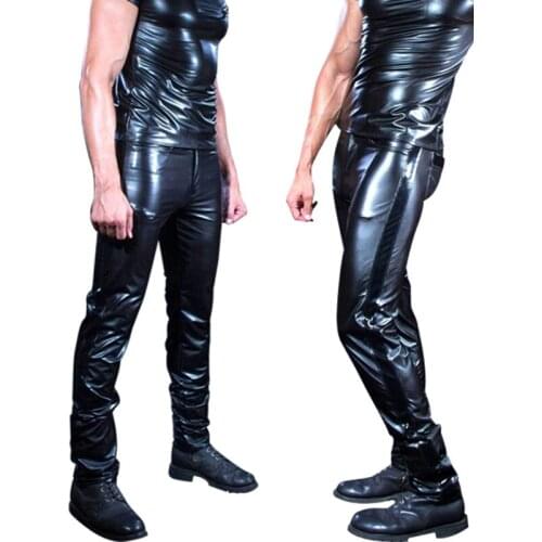 Plus Size Underwear Mens Strapon Pants Stage Performance Sexy Gay Fetish Men Latex leggings Faux Leather PVC Club Dance Wear