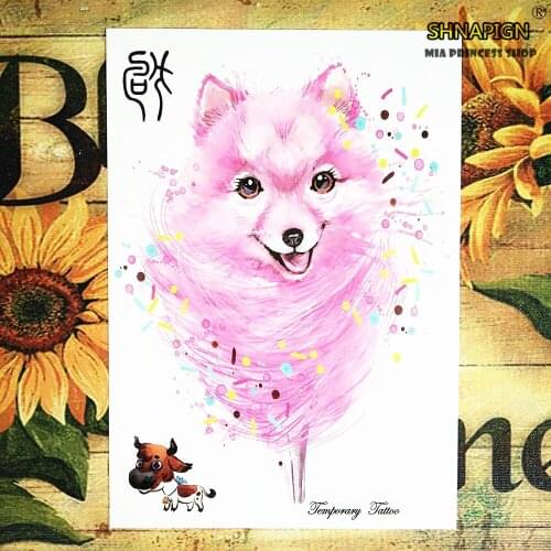 Pink Dog Chinese New Year 12 Zodiac Animals Temporary Body Art, Flash Tattoo Stickers 21*15cm Waterproof Henna Tato Sex Products