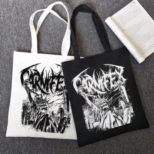 Hip-hop punk School bag Vintage ins women shoulder bag Harajuku gothic letter skull canvas bag casual large-capacity shopper bag