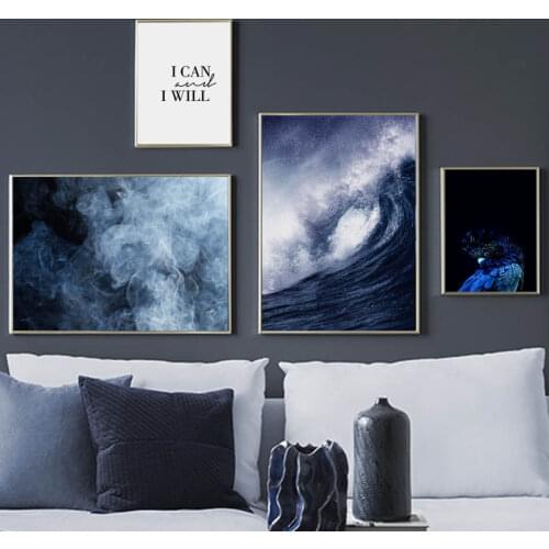 Blue Parrot Sea Smoke Storm Wave Wall Art Canvas Painting Quotes Nordic Posters And Prints Wall Pictures For Living Room Decor