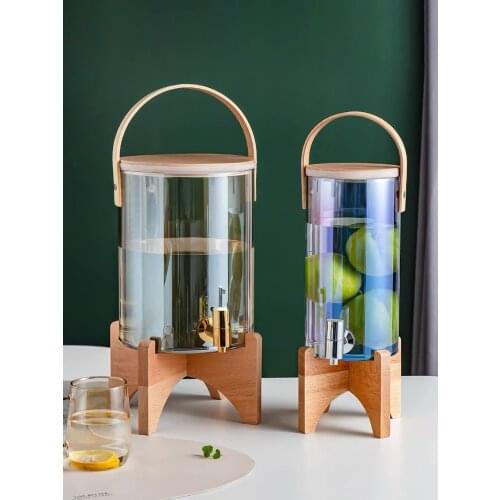 Glass Cold Water Pitcher Household Large Capacity With Tap Cups Wine Juice Barrel Heat Resistant Lemon Water Bottle