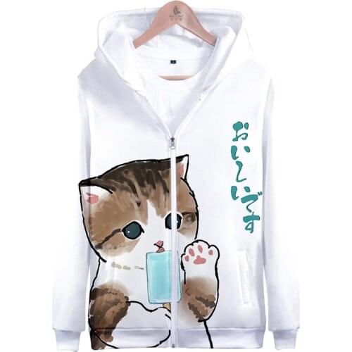 New Animal Cute Cat Eat Ice Cream 3d Hoody Men Women Zipper Hoodies Jacket Tops Long Sleeve Boy Girl Harajuku Hooded Sweatshirts