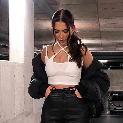 Womens Tube Top Sexy Clothes Criss Cross Halter Neck Solid Color Cutout Tank Tops Womens T-shirt Summer Sleeveless Crop Tops
