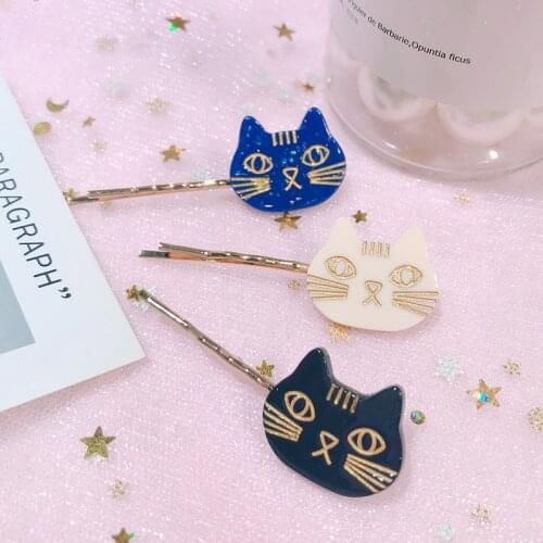 Lovely Cat Head Hairpin Acetaet Hair Clip Barrettes Stone Hair Clips Hair Accessories