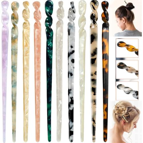 Fashion Chinese Style Hair Sticks Vintage Acetate Chopstick Women Elegant Hairpins Girl Ponytail Hair Band Hair Accessories Gift