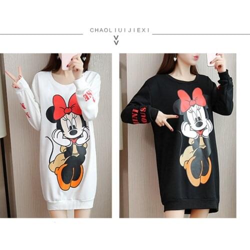 Disney Oversized Hoodies Women Autumn Winter Sweatshirts Mickey Mouse Cotton Long Sleeve Female Hoodies White O-neck Sweatshirts